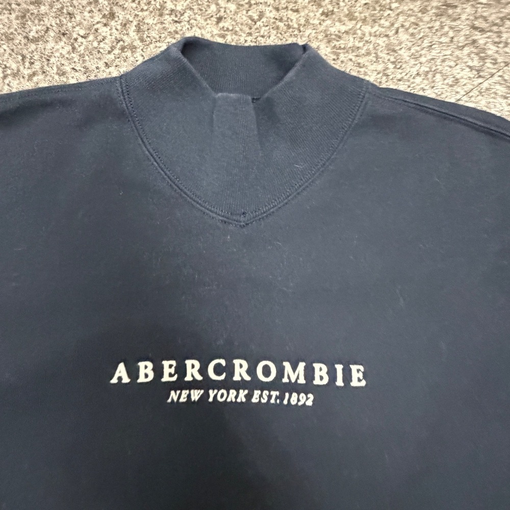 Abercrombie & Fitch Sweatshirt Womens Small Navy Blue Excellent Mock Neck Logo